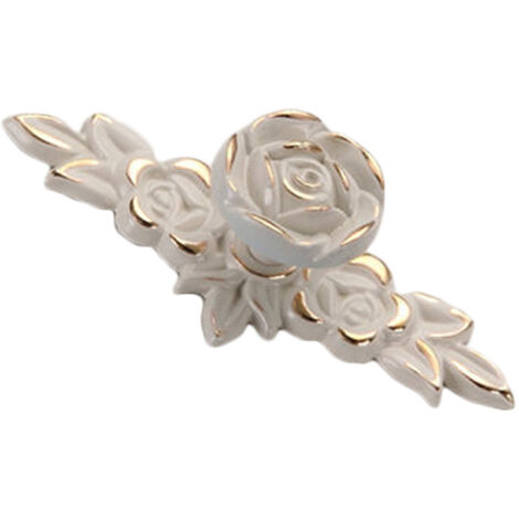 Euro Rose Cabinet Knobs Vintage Exquisite 3D Zinc Alloy Flower Drawer Pull Handles for Kitchen Bedroom and Bathroom Leaf Ivory with Gold Trim S (1/5)