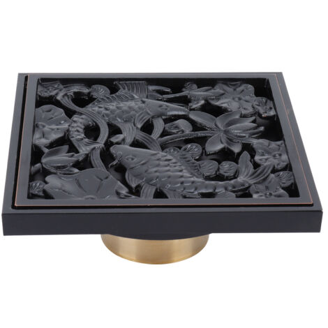 Black Shower Floor Drain 10x10cm Copper Floor Drain Strainer for Hotel Bathroom Balcony (1/5)