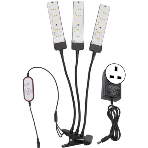 LED Grow Light Clip Designed Gooseneck Full Spectrum Three Heads with Timer for Succulent Plants 100‑240V UK Plug (1/5)