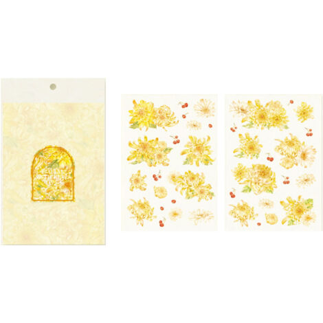 2 Sheets Flower Decals Easily Peel Off Durable Waterproof PET Multi Purpose PET Plants Stickers for Scrapbook DIY Craft Yellow (1/5)