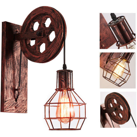 Lifting Pulley Wall Light Vintage Industrial Style Iron Wall Lamp Decorative Light (1/5)