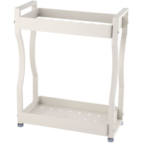 Coffee Bar Storage Rack Double Layer Cabinet Shelf Stainless Steel Countertop Organizer with Handles White 30cm / 11.8in (1/5)