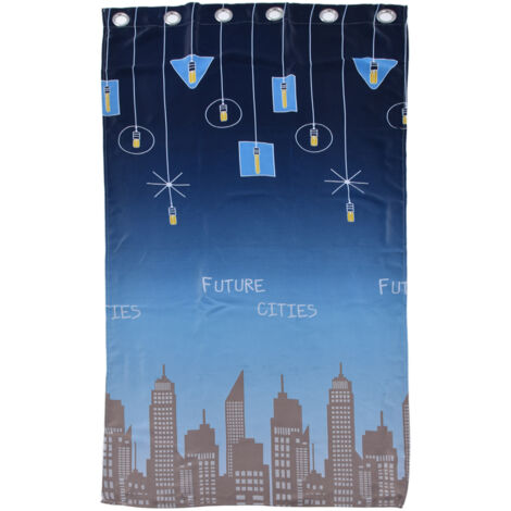 Polyester Short Curtains Urban Landscape Pattern Shading Curtain Drape for Home Bedroom DecorationBlue (1/5)