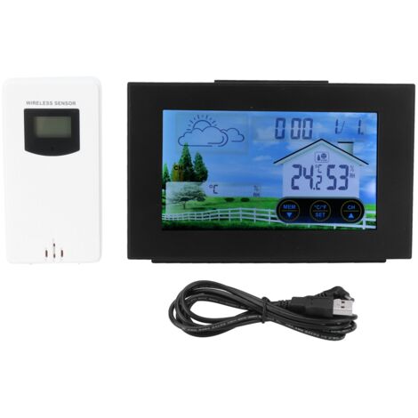 Digital Wireless Thermometer Hygrometer Alarm Clock with Touch Screen for Indoor Outdoor Use