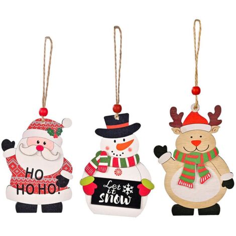 3Pcs Christmas Printing Wooden Pendant Christmas Tree Decoration Window Table Window Mall Party Decoration (1/5)