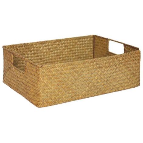 Handmade Seaweed Storage Basket Woven Storage Box with Handle for Home Kitchen Office (1/5)