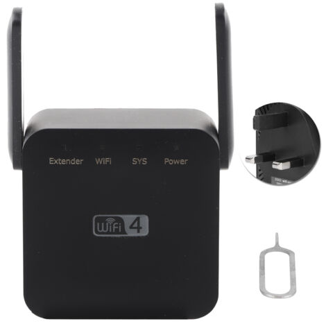 WIFI Repeaters Mini Double Antennas Signal Amplifier Range Extender 300Mbps Black 100‑240VUK Plug (1/5)