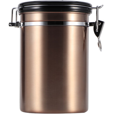 Stainless Steel Sealed Tank MoistureProof Coffee Bean Tea Storage Pot with Air Evacuation Valve(Gold 1.8L (About Holding 750g)) (1/5)
