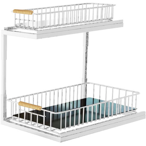 Under Sink Cabinet Shelf Multifunctional Slide Out Double Layer Spice Drawer Storage Sink Shelf for Bathroom Kitchen White (1/5)