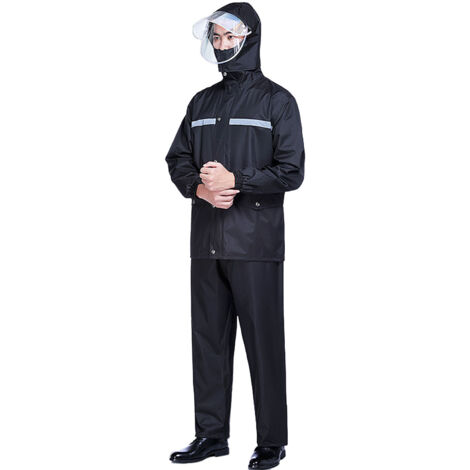 Rain Suits Black Versatile Reflective Lightweight Waterproof Foldable Breathable Raincoat with Rain Pants for Adults L