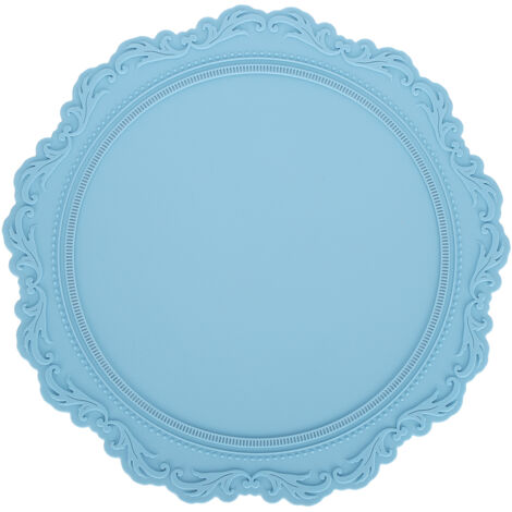 Nordic Style Silicone Placemat Embossed Insulation Thickened Round Silicone Mat for Home KitchenLight Blue (1/5)