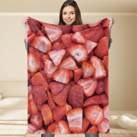 Throw Blanket Strawberry Pattern Colorfast Polyester Comfortable Warm Thin Sleeping Blanket for Bedroom 55.1 X 78.7in