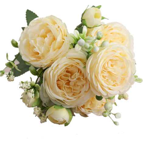 3 Bunches 5 Heads Artificial Persian Roses Wedding Hand Tied Rose Flower Bouquet Living Room Home Decoration Yellow