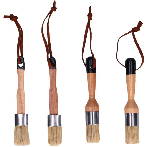 4pcs Paint Brushes with Round Head and Wooden Handle Painting and Waxing Tool for Furniture Home Decoration