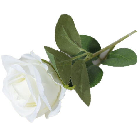 Simulated Silk Flowers Roses Home Living Room Simulation Flowers Decorative Ornaments Artificial Single Silk Flowers Roses White (1/5)