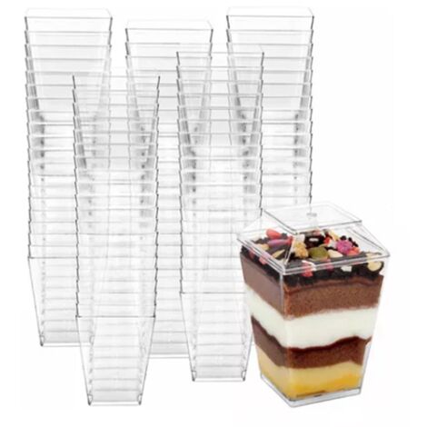 Clear Dessert Cups with Lids Reusable Trapezoidal Transparent Easy Clean Parfait Appetizer Cup for Fruit Ice Cream (1/5)