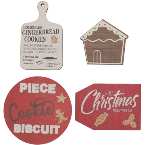 4 Pieces Wooden Sign Decor for Christmas Tiered Tray Biscuit Cookies Tiered Tray Farmhouse Decor for Home Party (1/5)