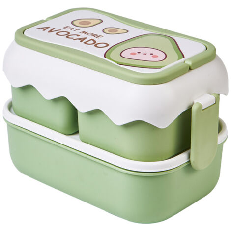 Cute Portable Students Lunch Box Microwaveable Children Cartoon Bento Box Independent Compartment Lunch Container Green