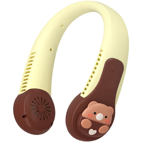 Neck Fan Cartoon Cooling Fan Portable USB Rechargeable Quiet Operation Anti Twist AC Fan with Built in Battery for Kids Adults Outdoor Sports Bear