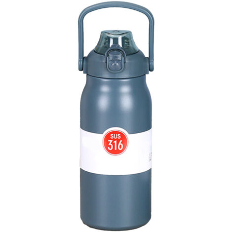 1000ml Stainless Steel Sports Water Jug Large Capacity Portable Insulated Water Bottle with Handle and Straw for Outdoor Peacock Blue 1000ml (1/5)