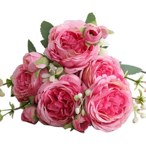 3 Bunches 5 Heads Artificial Persian Roses Wedding Hand Tied Rose Flower Bouquet Living Room Home Decoration Pinkish Purple