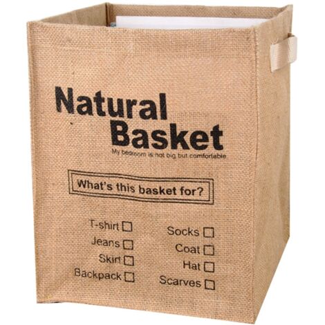 Jute Storage Box Foldable Waterproof Film Easy Cleaning Mild Texture Storage Basket for Home Office NB Pattern (1/5)