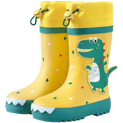Kids Rain Boots Slip Resistant Cartoon Dinosaur Waterproof Rubber Children Tall Rain Shoes for Boys Girls Yellow and Green Dinosaur 27 (1/5)