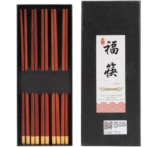 5 Pairs Chinese Style Wooden Chopsticks Set Safe Handcrafted Tableware Gift for Family FriendsRed Sandal Wood (1/5)
