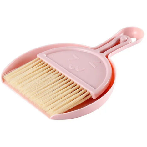 Mini Broom Dustpan Set Smile Face Plastic Handheld Efficient Cleaning Portable Tiny Brush Dustpan for Tabletop Office Pink (1/5)