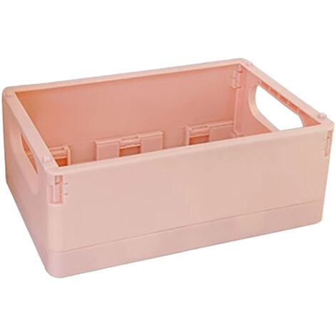 Desktop Storage Box Plastic Stackable Foldable Stationery Container Basket Desk Organizer for Snacks Toys Scrapbooking Supplies Light Pink (1/5)