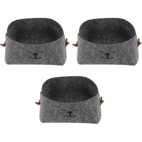 3Pcs/Set Storage Basket Felt Desktop Storage Box Folding Storage Organizer for Coin Key Snack TV Remote Control Phone Gray (1/5)