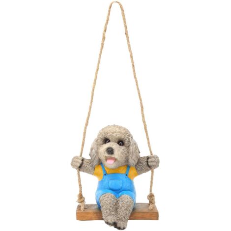 Swing Animal Hanging Teddy Dog Cartoon Garden Decoration Pendant Style Resin Statue CraftsGray (1/5)