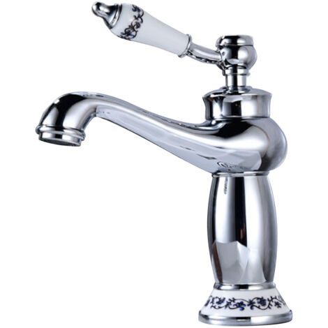 Ceramic Antique Brass Faucet Single Handle Blue White Porcelain Long Neck Faucet Durable Mixer Sink Tap for Home (1/5)