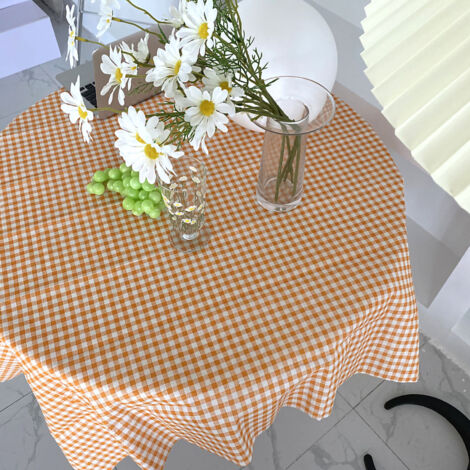 Desk Tablecloth Plaid Table Cover Linen Cotton Backdrop Dustproof Home Decoration for Office Dormitory Orange 100x150cm / 39.4x59.1in (1/5)