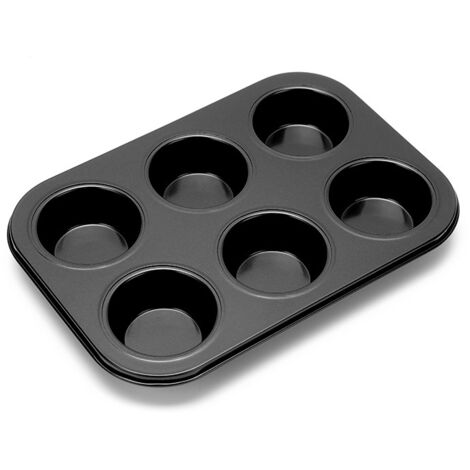 Carbon Steel Cupcake Pan Non Stick Baking Pan Black Quick Release Muffin Tins Tray for Home Kitchen 6 Cups (1/5)