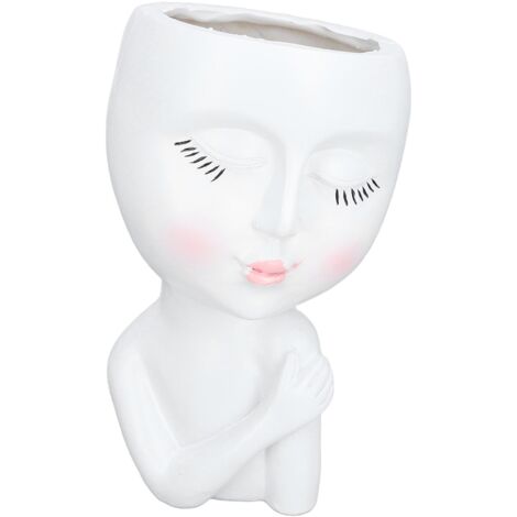 Face Flower Pot Eyes Closing Girl High Density Resin Drainage Hole Multi Purpose Head Planter Pot for Office Garden Home White (1/5)
