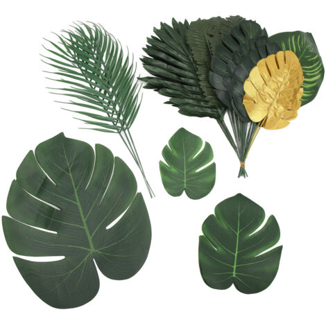 70PCS Artificial Palm Leaves 10 Kinds of Plants Simulation Tropical Plant Leaves for Hawaiian Party Decoration
