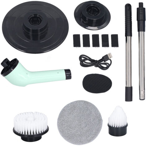 Electric Handheld Brush Adjustable Extension Handle Powerful Highly Efficient Labor Saving Electric Spin Scrubber for Bathroom Kitchen 3 Heads Green (1/5)