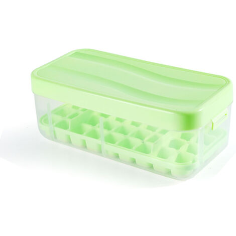 Press Type Ice Cube Trays 36 Ice Cubes Per Layer with Lid and Bin Silicone Household Ice Cube Molds for Tea Coffee Green (1/5)