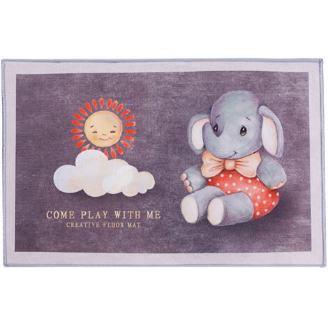 Floor Mat Non Slip Cute Osmosis Prevention Cartoon Ground Mat Crystal Velvet for Bedroom Restroom Elephant (1/3)