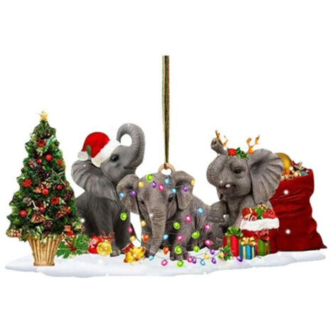 Christmas Wooden Pendant Sloth Elephant Piggy Shark Xmas Tree Pendants Home Party Decoration (1/5)