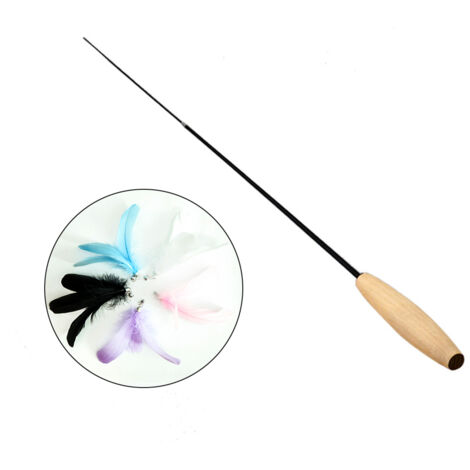 Cat Wand Toy Retractable Wooden Stick Interactive Cat Fun Toy Play Wand with 5 Adapter Heads for Kitten (1/5)