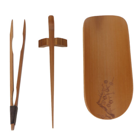 4Pcs set Tea Scoop Set Bamboo Hand Made Carving Tea Accessories Tearoom Ceremony Tools(Plum Flower Pattern )