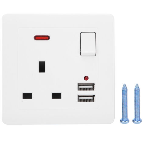 Wall Plug Socket Switch 13A with 2 USB Charging Ports Wall Outlet Home Improvement UK AC100-250V (1/5)