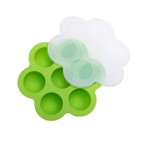 7 Holes Ice Mold Silicone Infant Supplementary Food Mold with Lid Heat Resistant for Home Green (1/2)