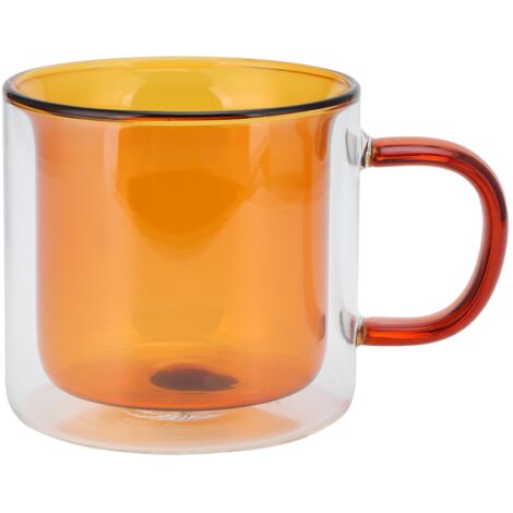 250ml DoubleLayer Mug HeatResistant Cylindrical Transparent Cup for Milk Coffee Home(Yellow ) (1/5)