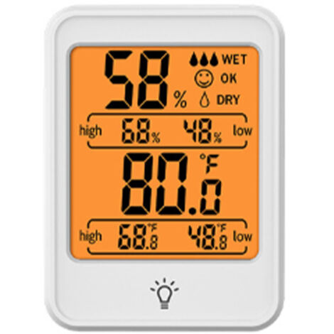 Thermometer Hygrometer Indoor Digital Temperature Humidity Monitor Meter with Backlight for Greenhouse White (1/5)