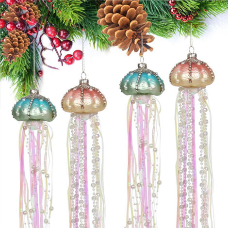 4PCS Glass Pearl Jellyfish Pendant Xmas Tree Hanging Ornaments for Home and Christmas Decorations (1/5)
