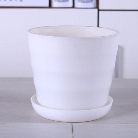 Flower Pot Flexible Round Modern Planter with Removable Tray for Gardening Office Balcony Ivory XL (1/2)