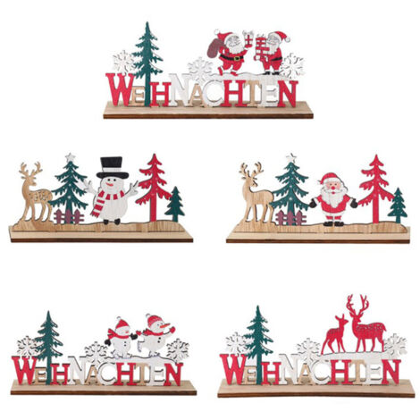 Christmas Wood Ornament Scene Layout Decoration Christmas Deer Old Man Snowman Ornament Supplies Gift for Home Decoration